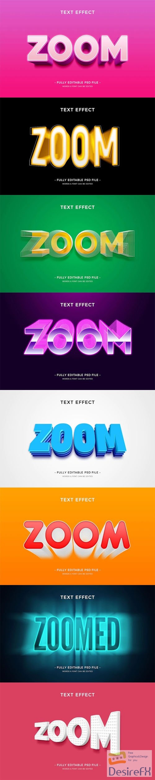 8 Zoom Text Effects Templates for Photoshop