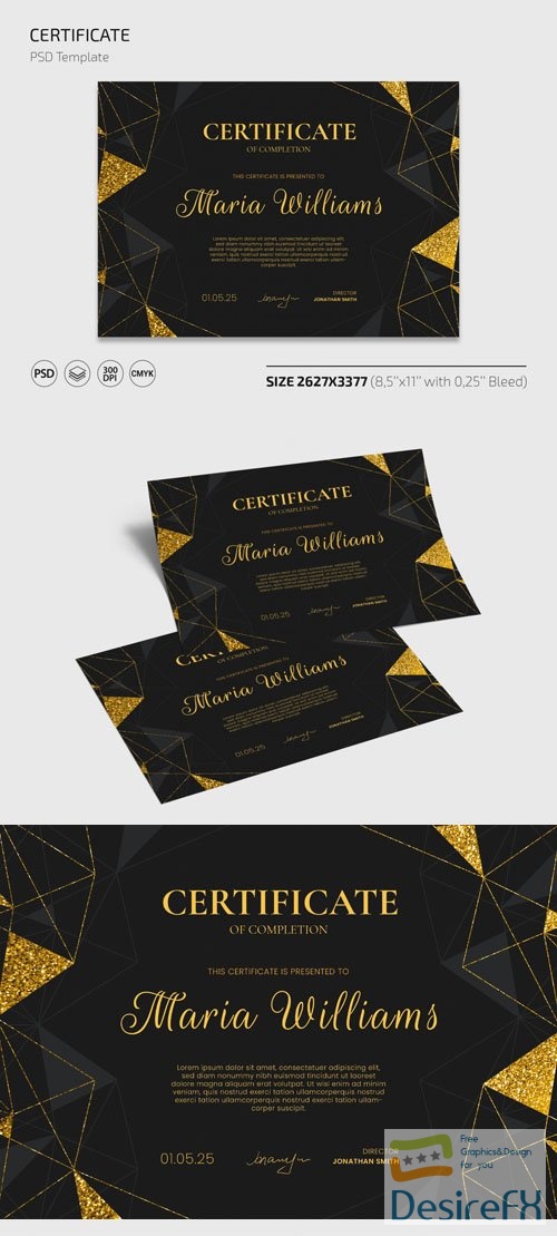 Black and Gold Certificate PSD Template