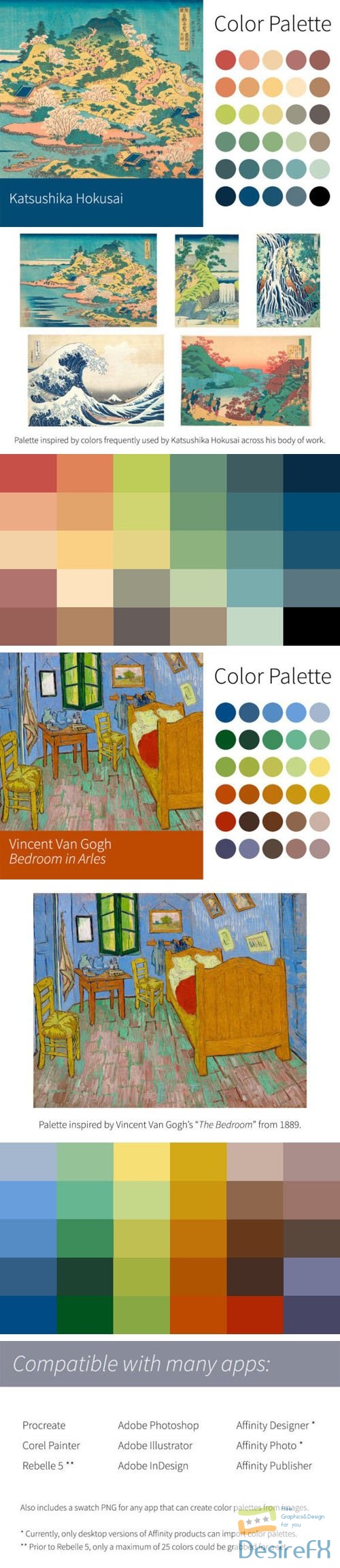 Color Palettes Pack - 60 Swatches for Adobe/Procreate/Corel Painter/Affinity/Rebelle/Fresco