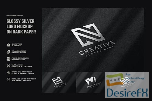 Glossy Silver Logo Mockup on Dark Paper PSD