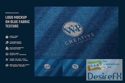 Logo mockup on blue fabric texture PSD