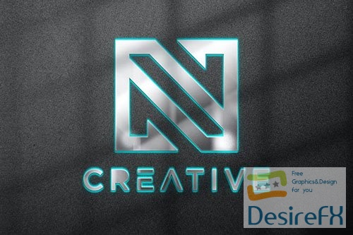 Metallic 3d logo mockup with blue neon effect