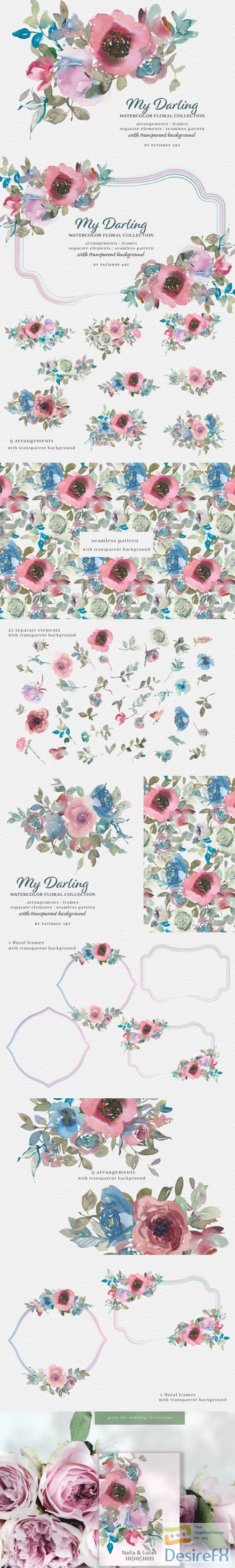 My Darling - Vintage Watercolor Floral Clipart Collection