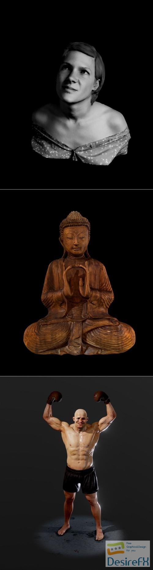 Portrait bw and Pugile (Boxer) and Bouddha Bois – 3D Print