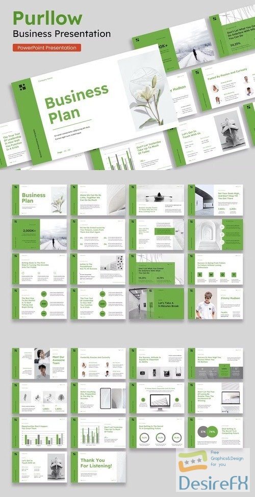 Simple Green White Creative Modern Business Plan Powerpoint, Keynote and Google Slides