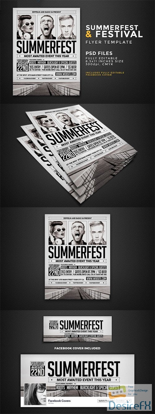 Summerfest & Festival Flyer PSD Templates + Fb Cover