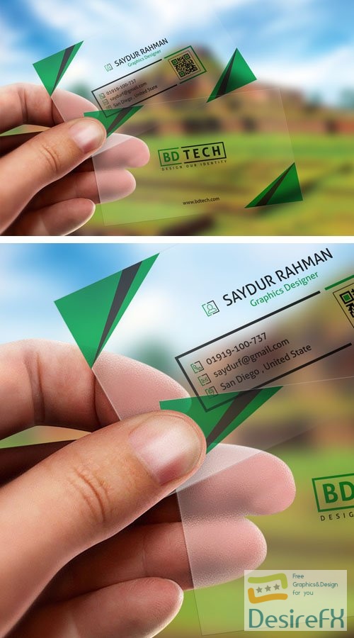 Translucent Plastic Business Card PSD Mockup Template