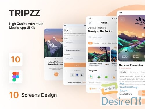 TRIPZZ - Adventure Mobile App UI Kit for Figma