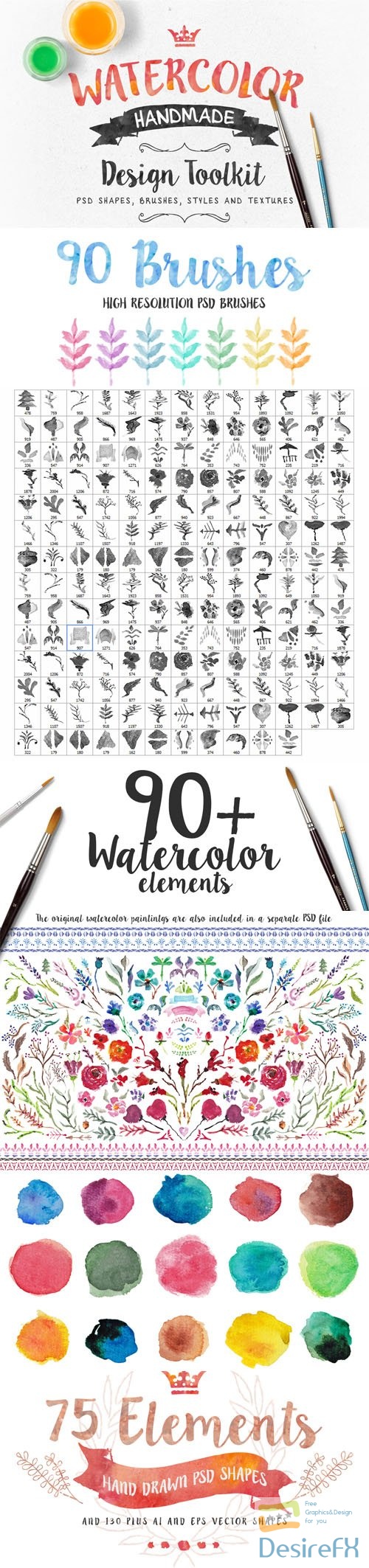 Watercolor Handmade Design Toolkit 300+ Elements for Photoshop & Illustrator