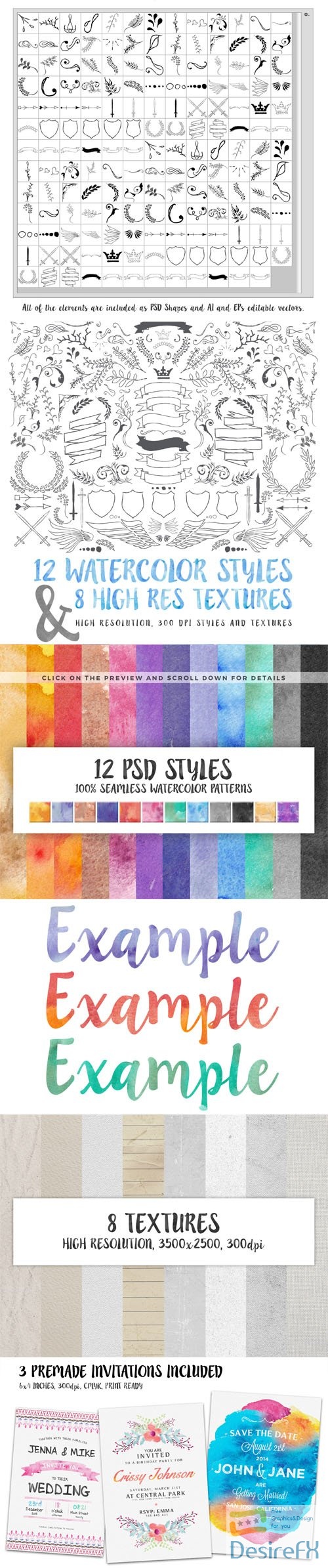 Watercolor Handmade Design Toolkit 300+ Elements for Photoshop & Illustrator