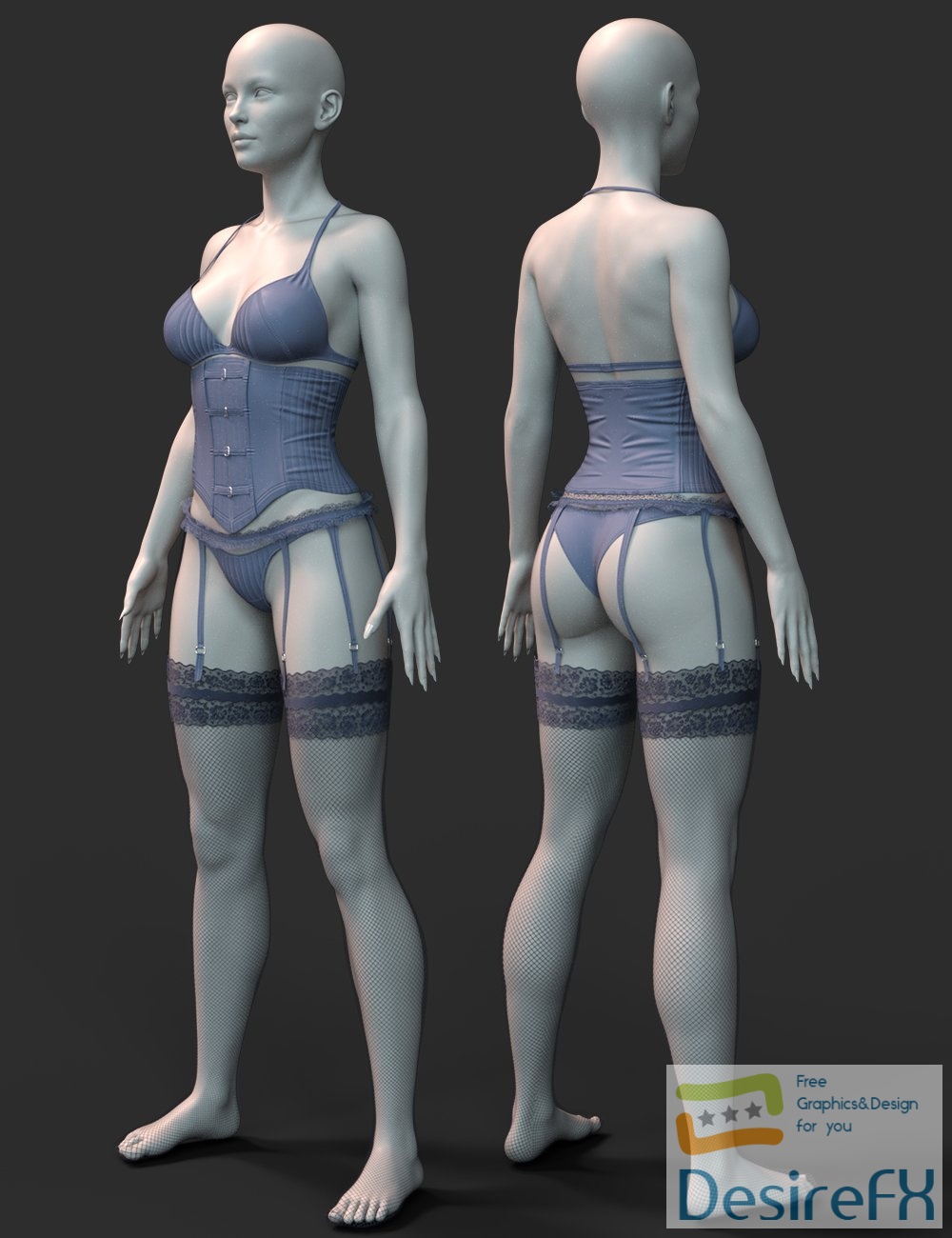 X Fashion Leather Lingerie Set for Genesis 8 and 8.1 Females