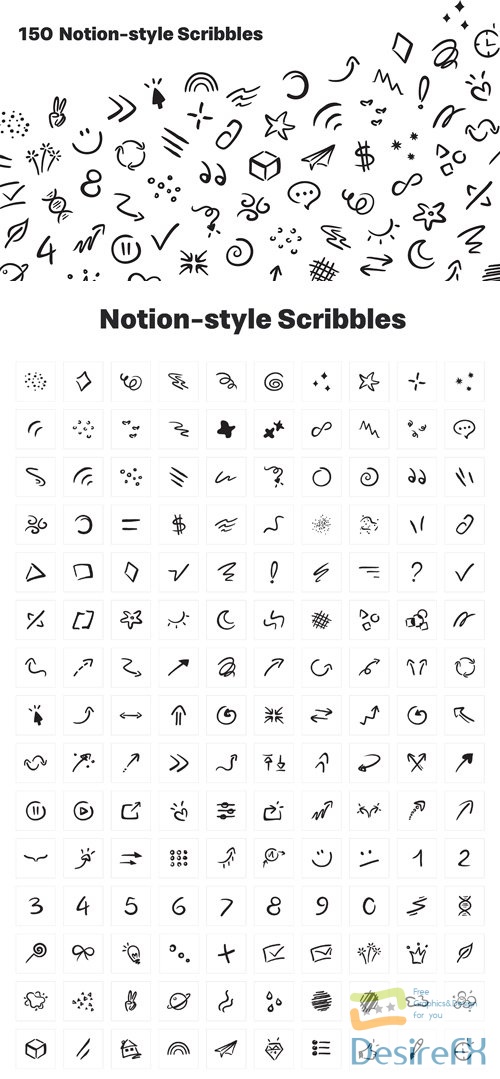 150 Notion Scribbles PNG/SVG Templates