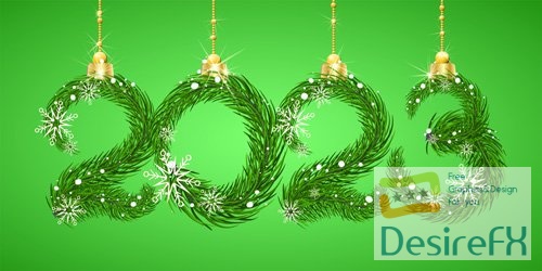 2023 new year number made from green fir tree branches with snowflakes