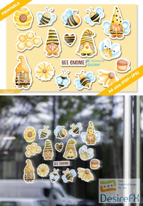 A4 Printable Cute Watercolor Bee Stickers