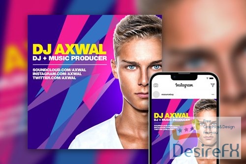 Awesome Simple DJ Party Instagram Post Template PSD