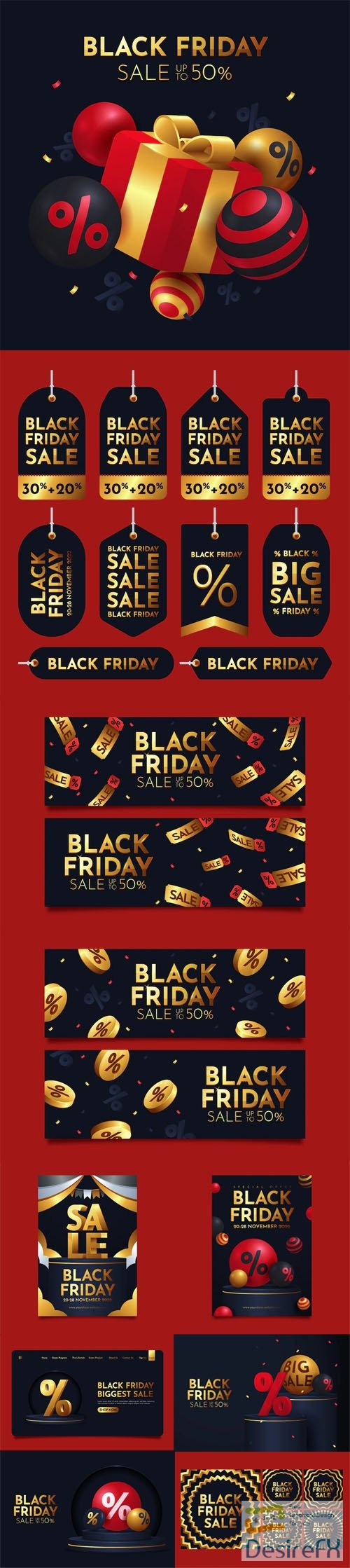 Black Friday - 10 Awesome Black & Gold Vector Templates Pack