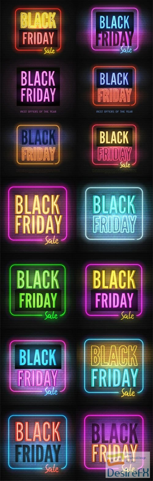 Black Friday - 20 Neon Light Box Vector Templates Collection