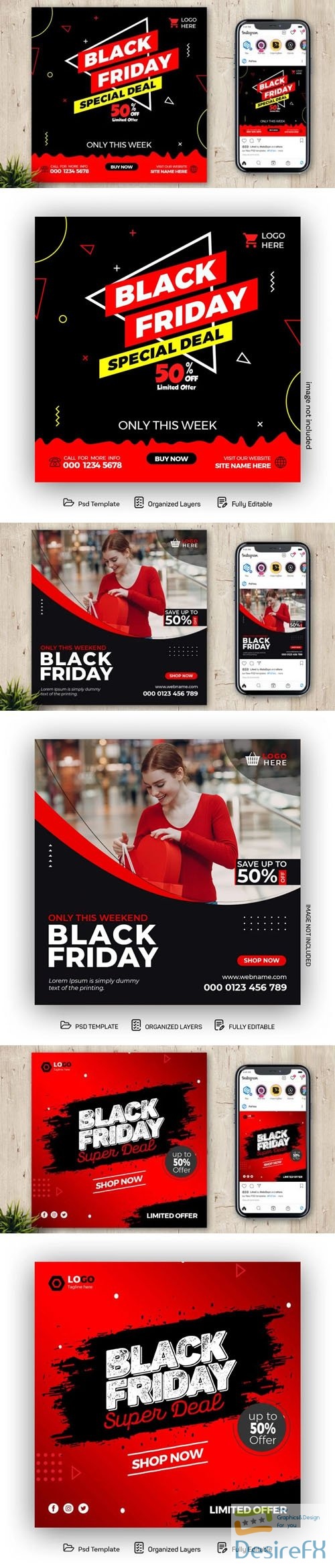 Black Friday Sales - 3 Social Media Posts PSD Templates
