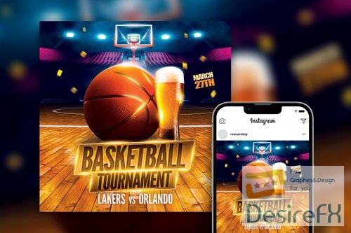Bold Outstanding Basketball Tournament Instagram Post Template PSD