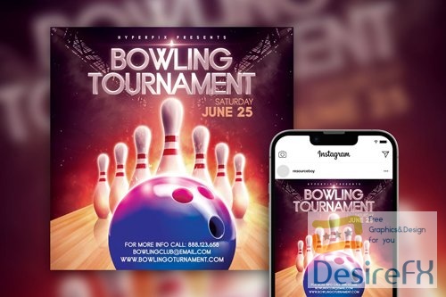 Bowling Tournament Instagram Post Template Beautiful PSD