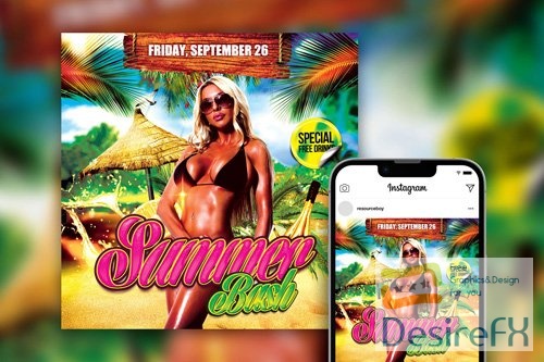 Captivating Splash Tropical Summer Beach Party Instagram Template PSD