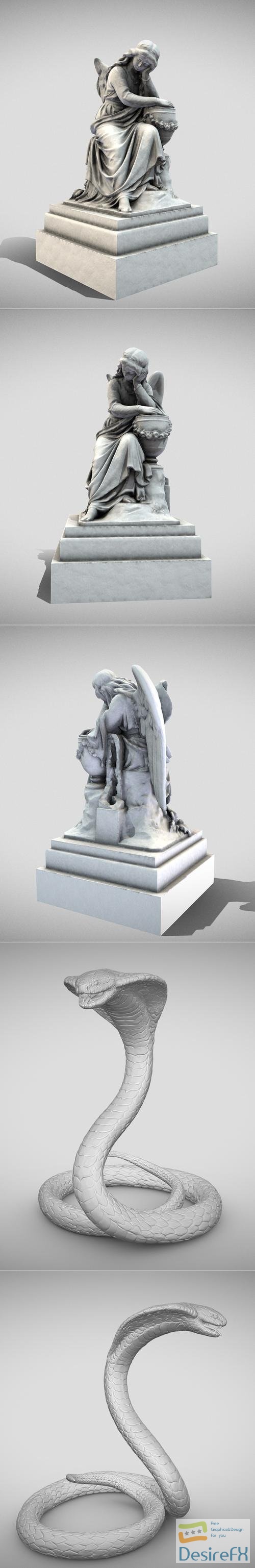 Cemetery Statue Sleeping Angel and King Cobra – 3D Print
