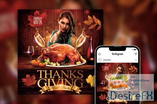 Charming Elegant Leafy Thanksgiving Party Instagram Post Template