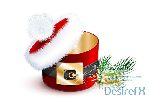 Christmas winter round gift box, looking like santa claus with santa hat and belt isolated