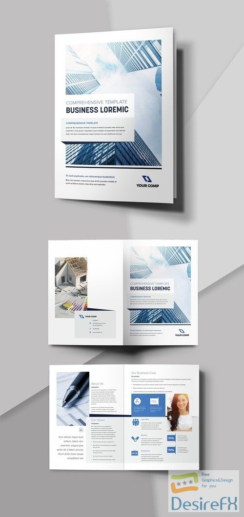 Clean Corporate Bifold Brochure with Blue Accents 535563485 INDT
