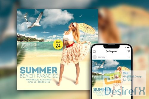 Cool Neat Tropical Summer Beach Party Instagram Post Template