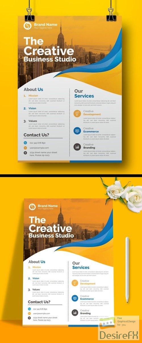 Corporate Flyer Layout with Graphic Elements and Orange Accents 517964826 AIT