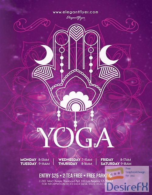Creative Pattern Yoga Flyer Template and Facebook Cover PSD