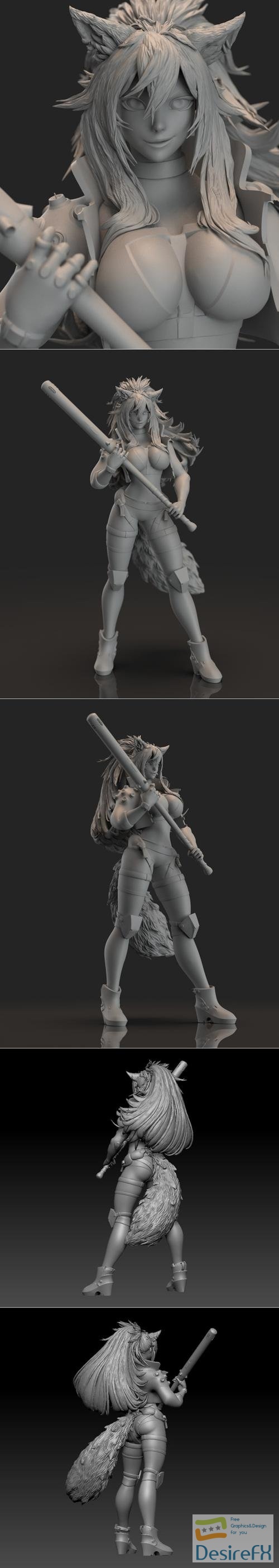 Cyberpunk Wolf Girl - Remesh and Parts – 3D Print