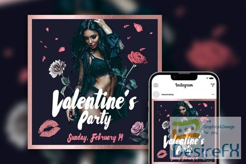 Elegant Border Floral Valentine's Day Party Instagram Post Template Beautiful PSD