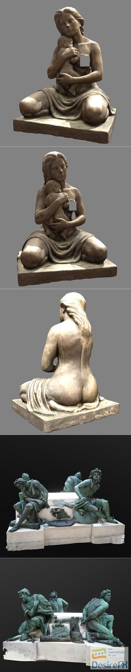 Femme et enfant and Four Captives Richelieu wing Louvre – 3D Print