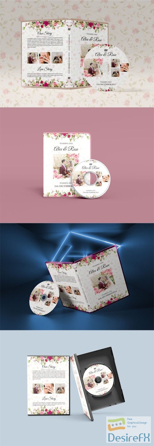 Floral DVD Cover for Wedding - PSD Template