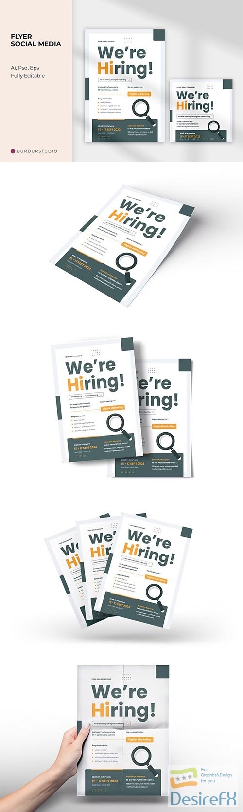 Flyer - Job Vacancy Marketing and Instagram Post PSD