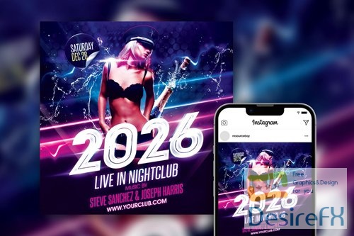 Futuristic Splash New Year's Eve Party Instagram Post Template