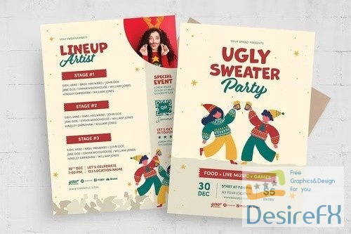 GR - Christmas Ugly Sweater Party Flyer Template YEFXCN5