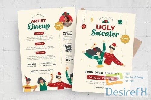 GR - Ugly Christmas Sweater Party Flyer Template 3YJBBJ7