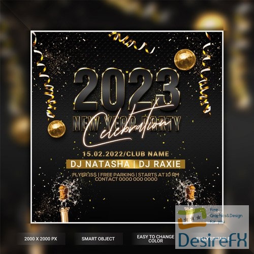 Happy new year party flyer psd