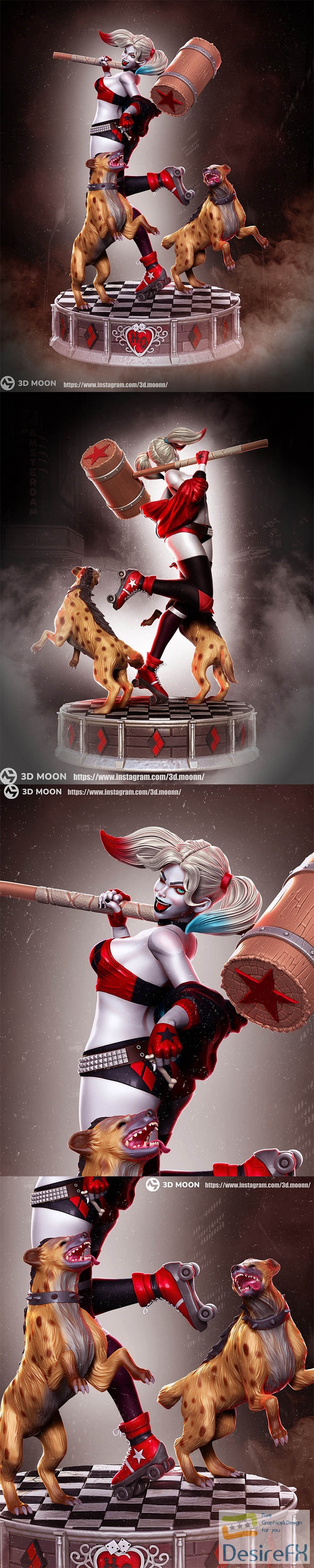 Harley Quinn with Dud and Lou 3D Print