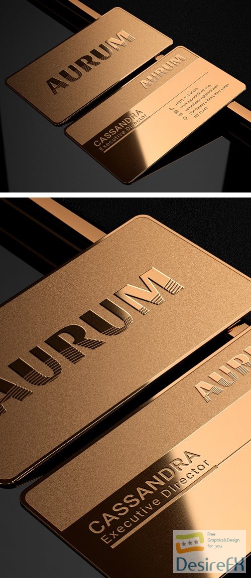 Luxury Metal Gold Business Card PSD Mockup Template