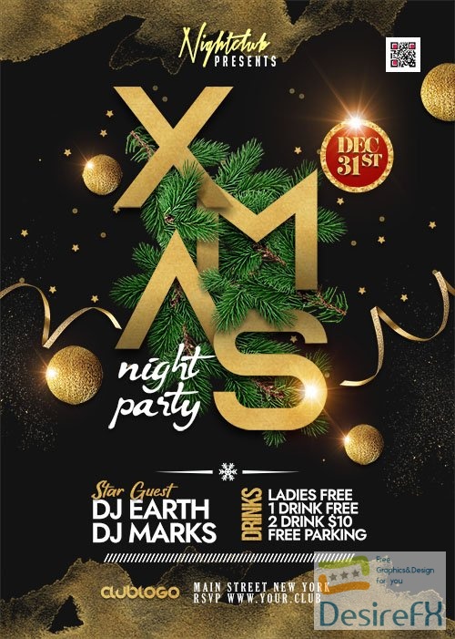 Merry Christmas Event Party Flyer PSD