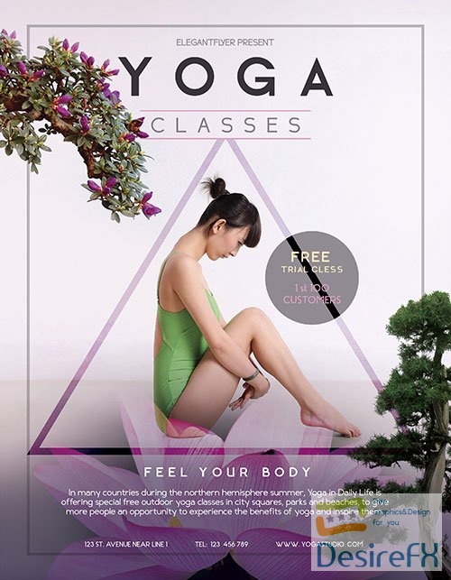 Minimal Floral Yoga Class Flyer and Facebook Cover Template PSD