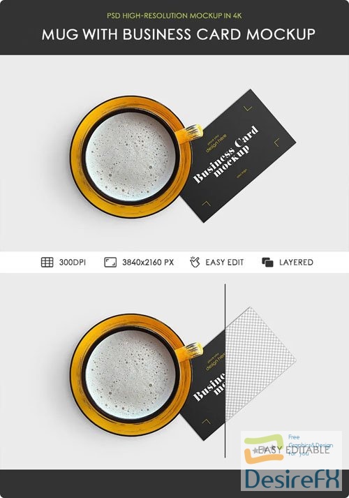 Mug with Business Card PSD Mockup Template