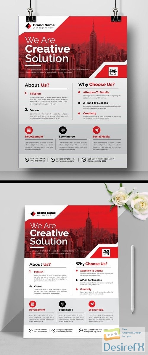 Multipurpose Flyer Layout with Red Accents 525909319 AIT