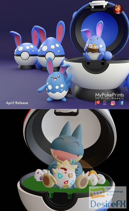 Munchlax and Togepi (Easter) and Azumarill (Easter Ball) – 3D Print