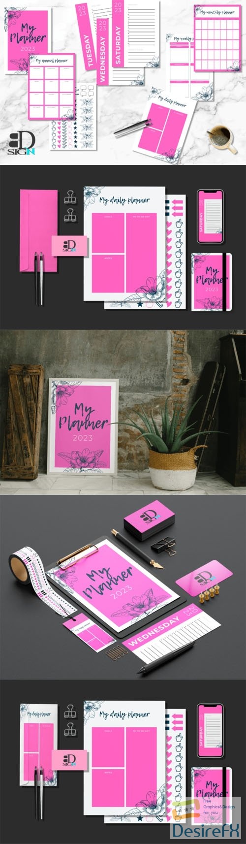 My Planner 2023 - A4 Pink PNG Pages Collection