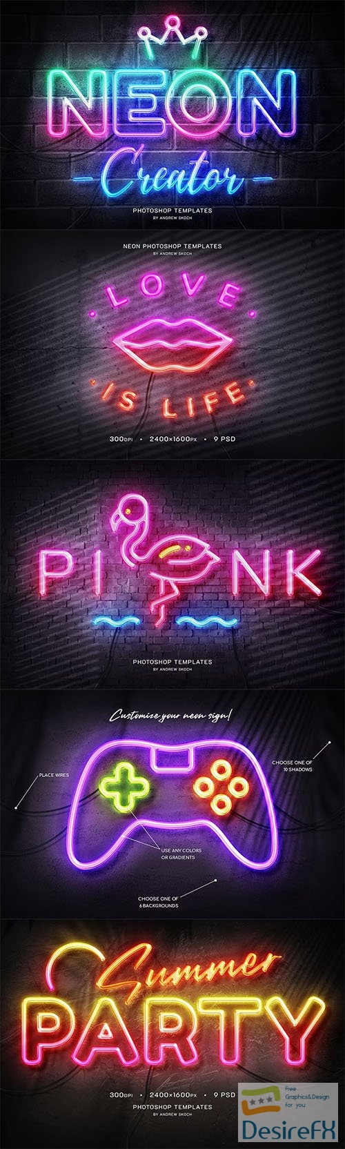 Neon Wall Sign Templates PSD